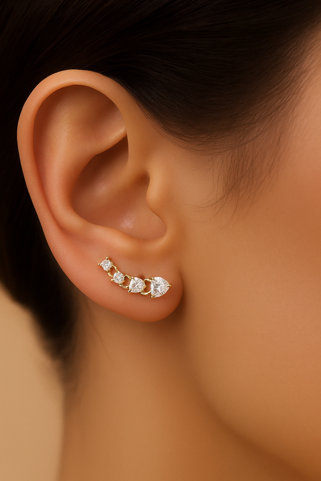Diamond hearts ear climber