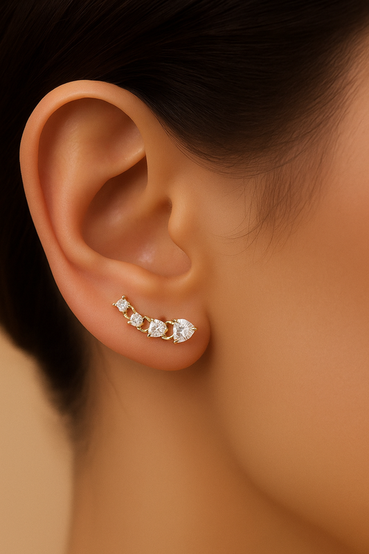 Diamond hearts ear climber
