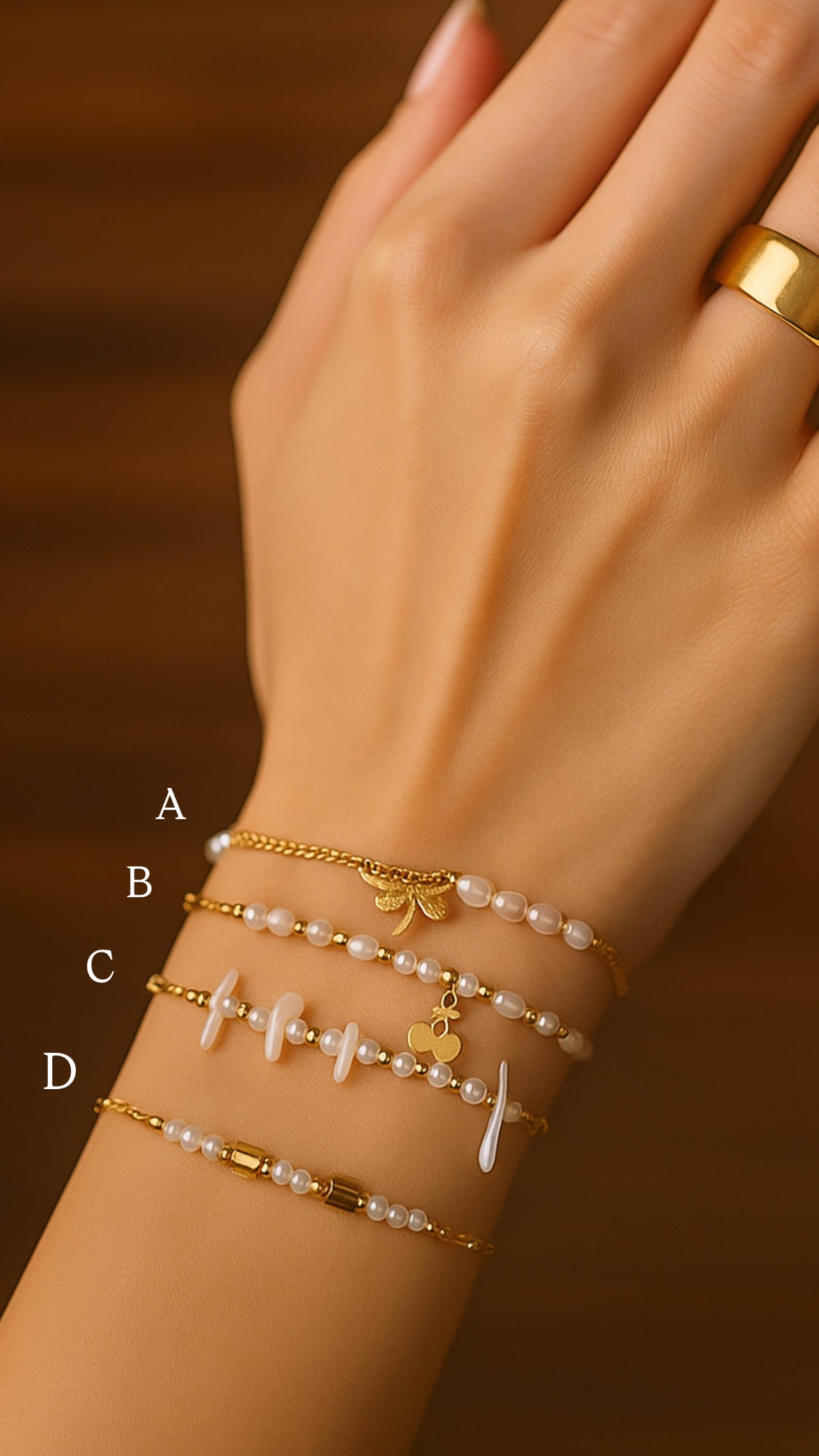 Gold pearl bracelets