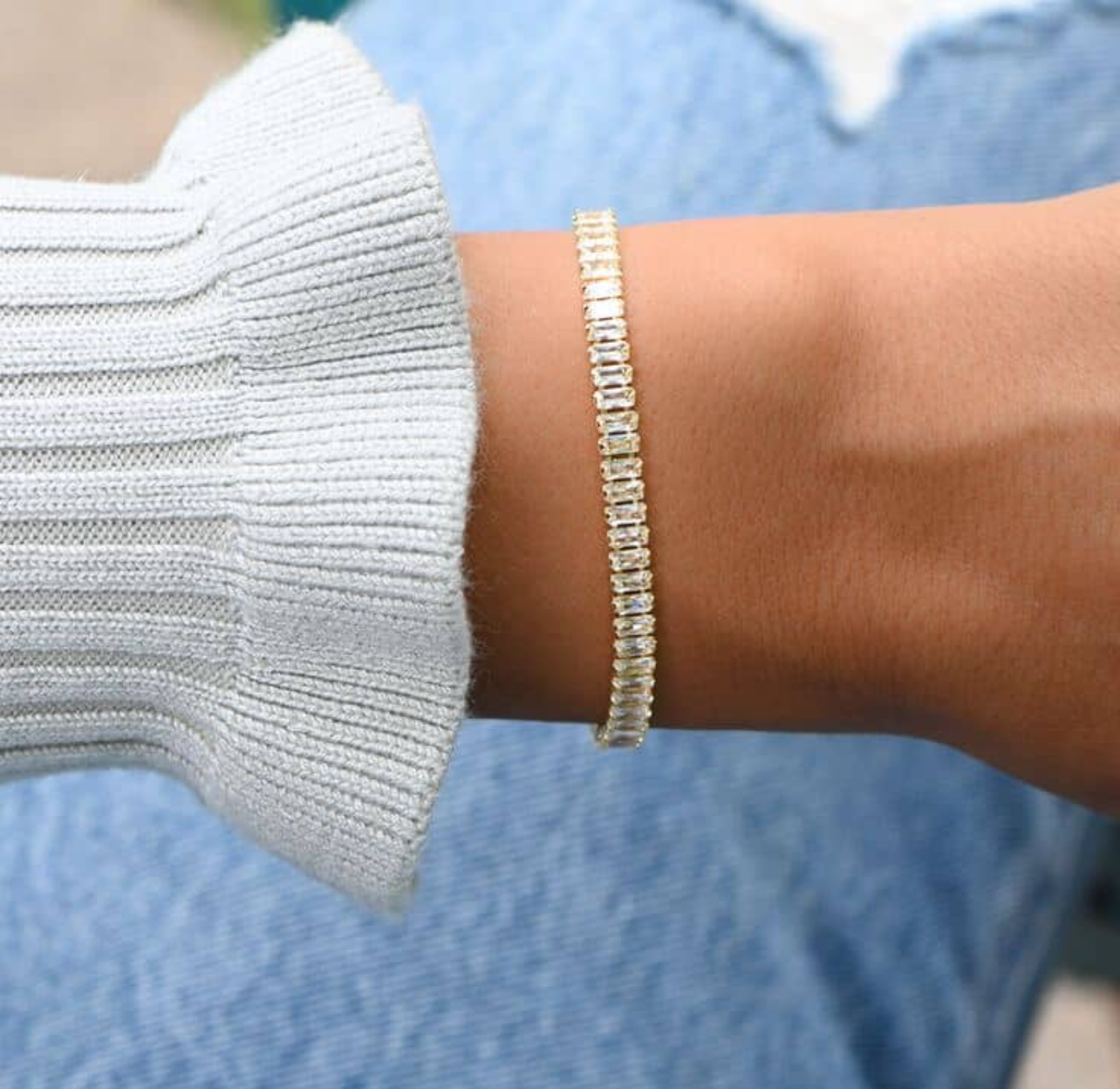 Gold baguette tennis bracelet