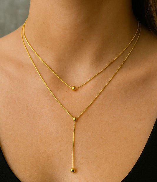 Double layered gold bead necklace