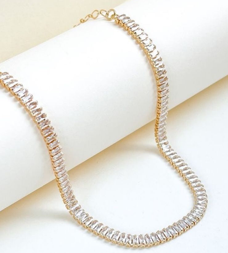 Gold framed baguette necklace