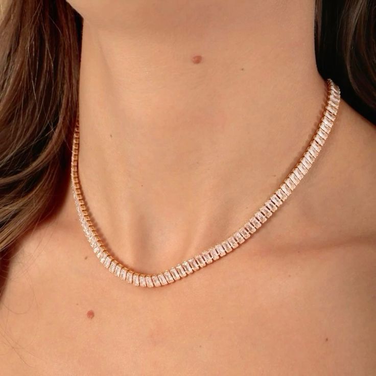 Gold framed baguette necklace