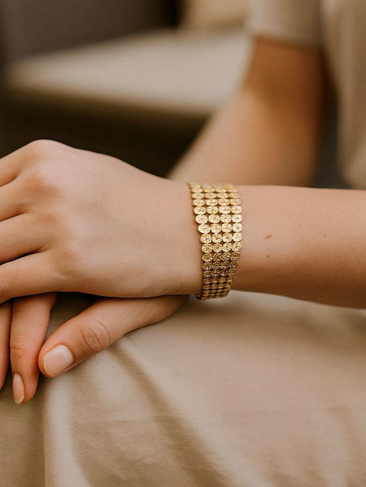 Wide connected coins bracelet