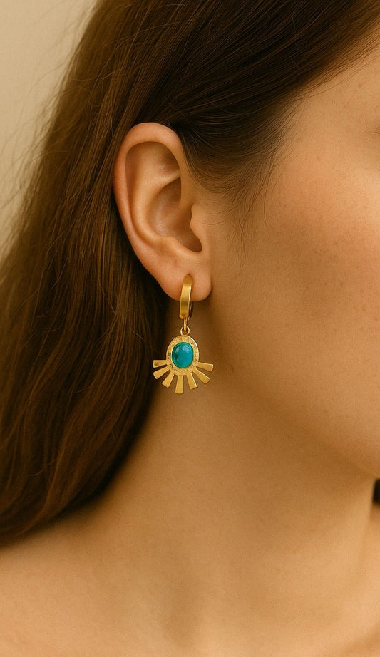 Turquoise sun hoop earrings