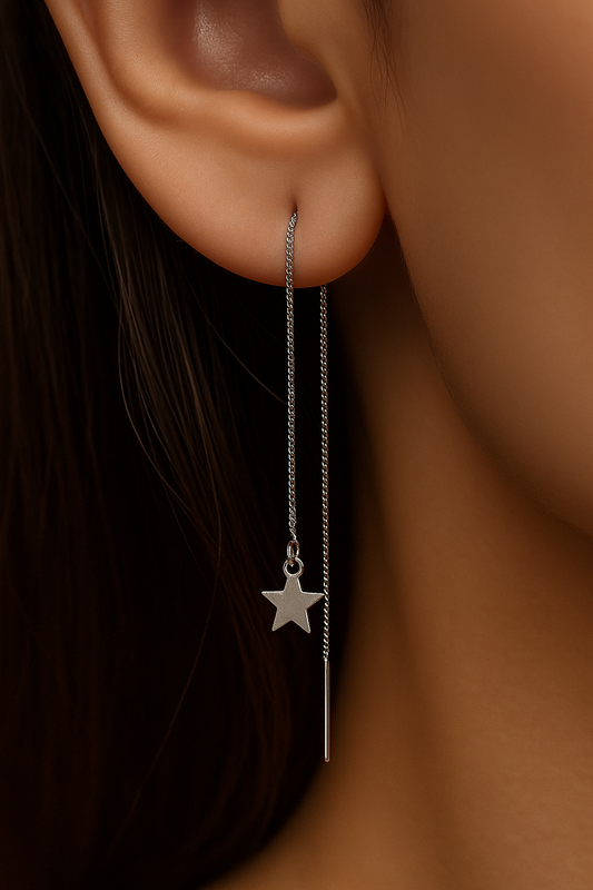 Silver star threader earrings