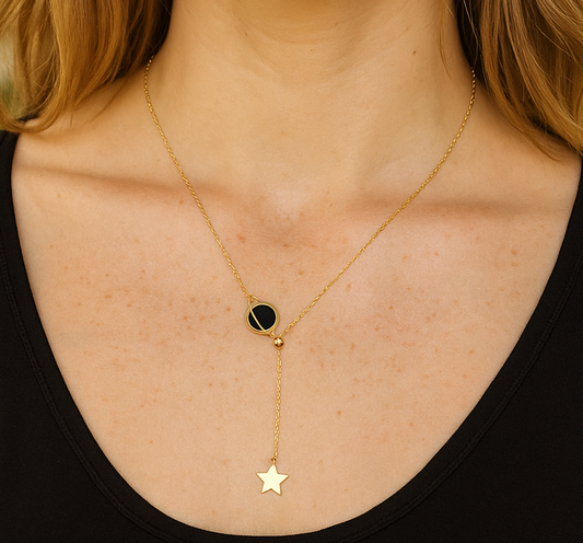 Black planet/star necklace