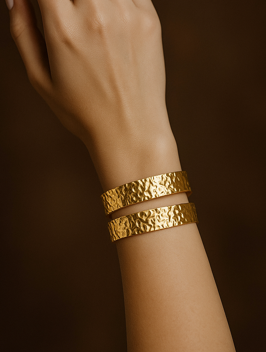 Textured gold cuff bracelets