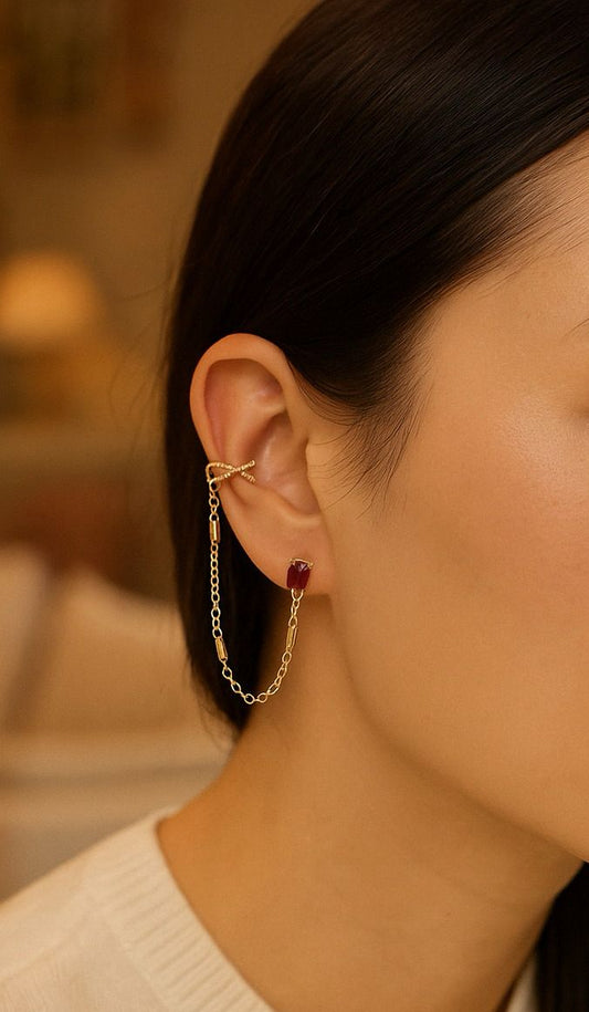 Ruby ear cuff chain